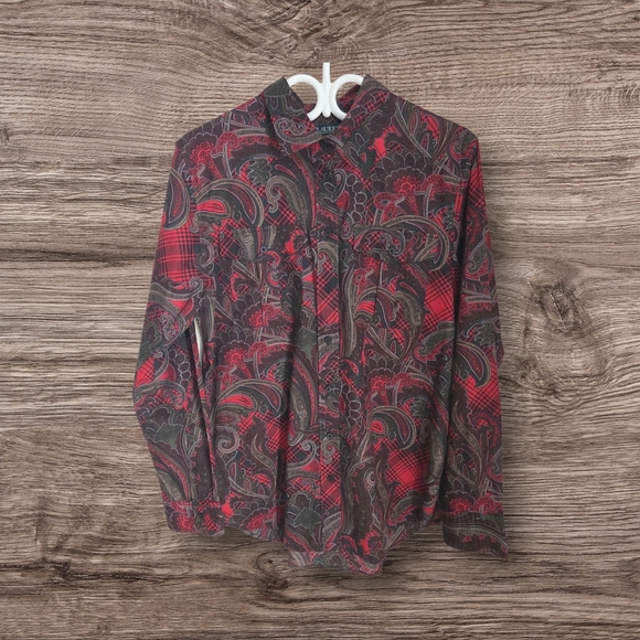 Ralph Lauren Red and Green Paisley Button Down Shirt Size L - Picture 1 of 5